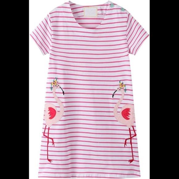 Little Girls Cotton Dress Short Sleeves Casual Summer Striped